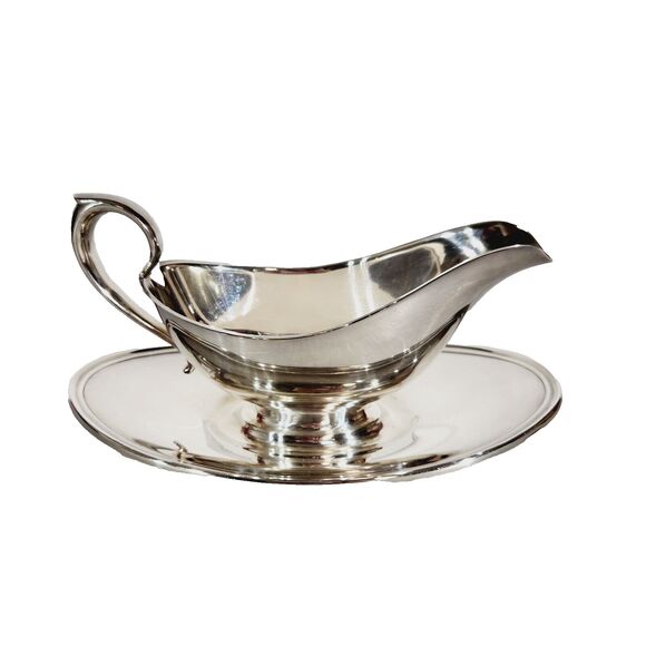 Gorham YC430 Gravy Sauce Boat w Underplate Silver Plate Vtg Colonial Drip Tray - Picture 1 of 9